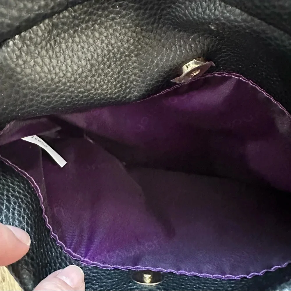 Younique Women’s Black Faux Leather Backpack with gold Zipper & Logo Details GUC